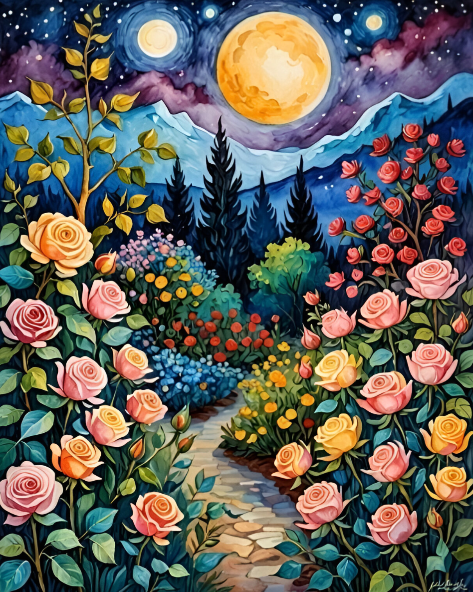 Moonlit Rose Garden